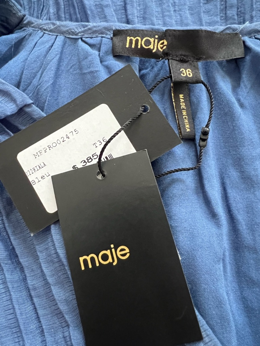 NWT Maje Dress — Riala Voile Dress in Blue, Long sleeve blue dress with skirt, S - Picture 7 of 16